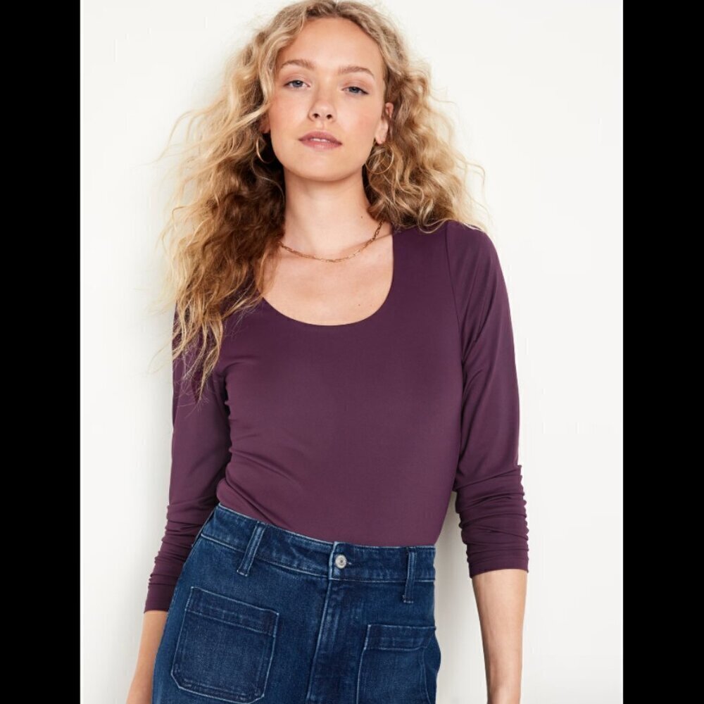 Old Navy Women's Size Small Long-Sleeve Double-Layer Sculpting Bodysuit Purple